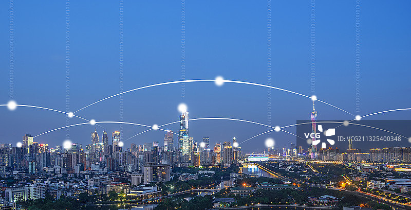 广州城市风光和5G智慧城市大数据互联概念图片素材