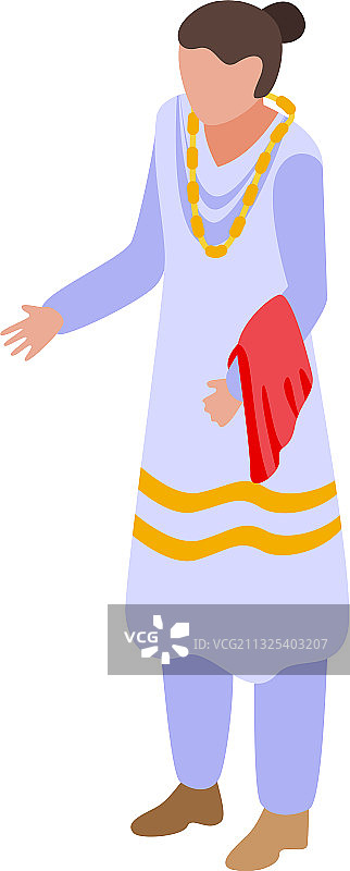 白色连衣裙印度妇女图标2.5D风格图片素材