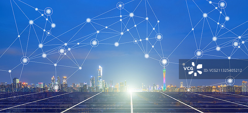 广州城市风光和5G智慧城市大数据互联概念图片素材