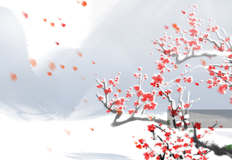 传统文化水墨背景设计元素冬天的梅花图片素材