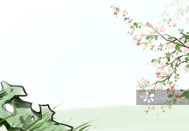 传统文化水墨背景设计元素夏天海棠花图片素材
