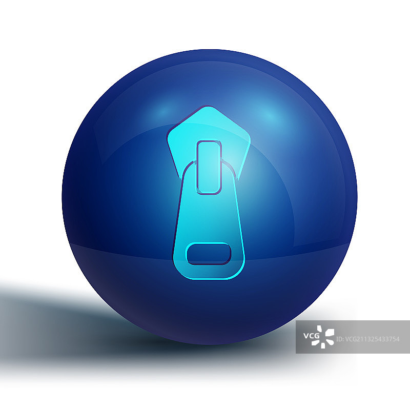 白色背景上隔离的蓝色拉链图标图片素材