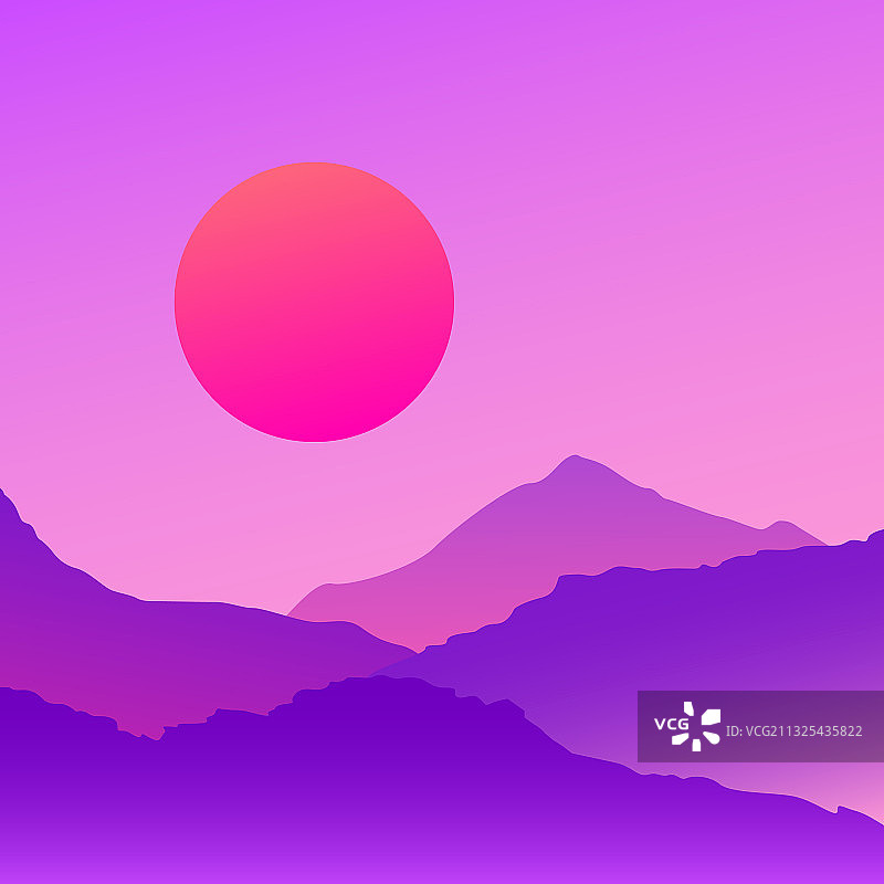 蒸汽波风格日落山景图片素材