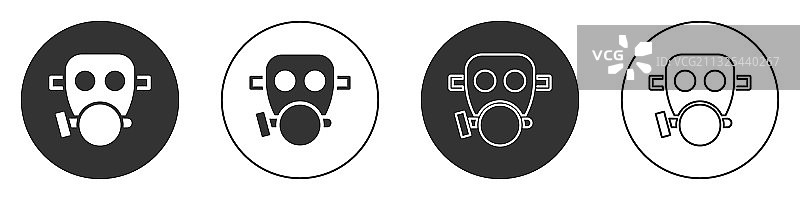 白色背景上隔离的黑色防毒面具图标图片素材