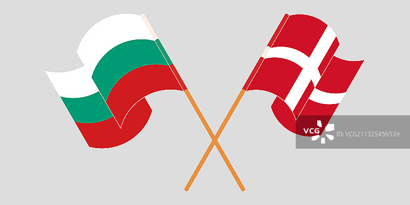 保加利亚和丹麦交叉挥舞的旗帜图片素材