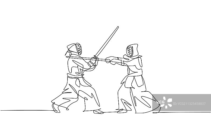 两个年轻人连续单线画图片素材