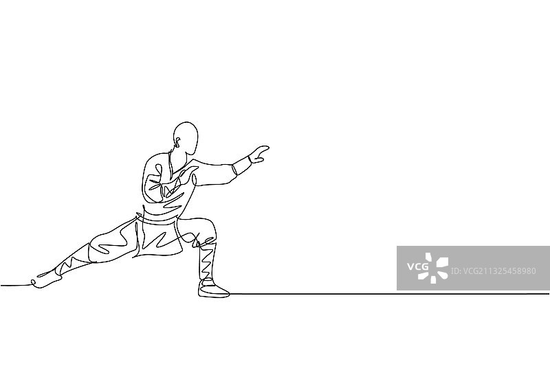 年轻的少林僧侣连续线条画图片素材