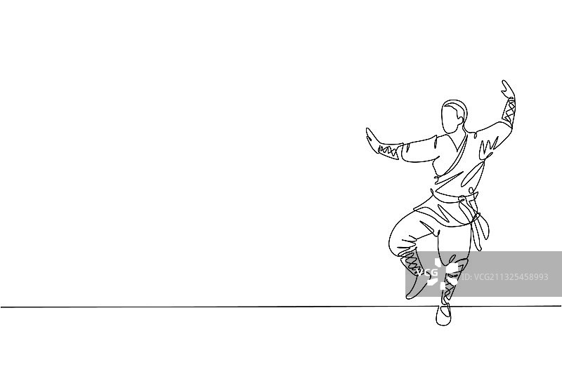 年轻活力少林人物单线画图片素材