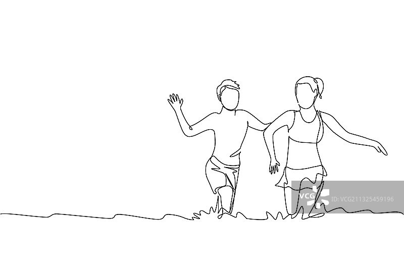 单线连续画：快乐的男孩图片素材