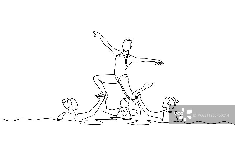 年轻美女单线画图片素材