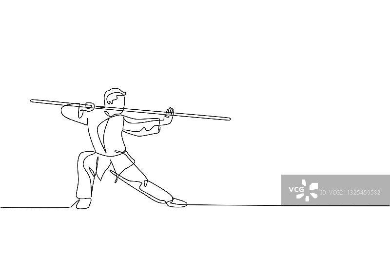 年轻武术大师一笔画图片素材