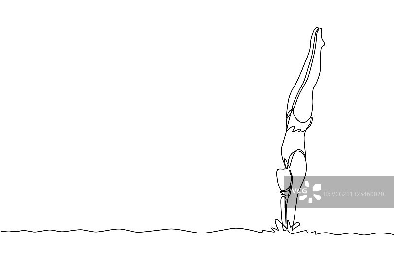 单线绘制充满活力的年轻女人图片素材