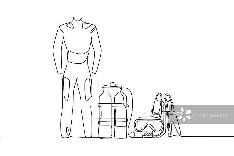 潜水服单线连续画图片素材