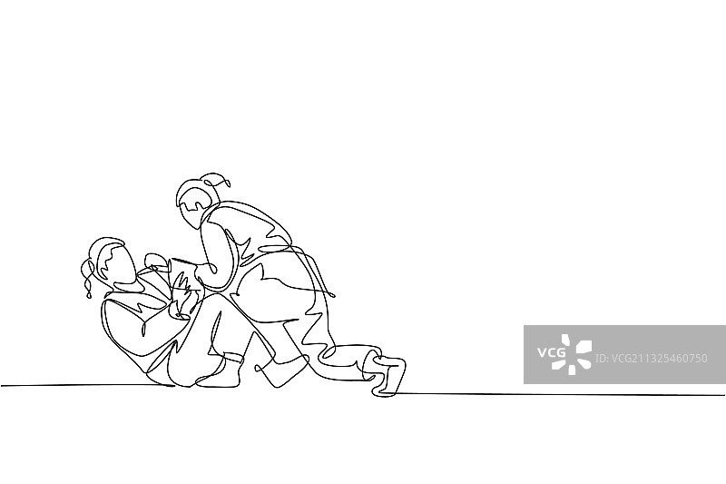 单线绘画：两个充满活力的年轻人图片素材