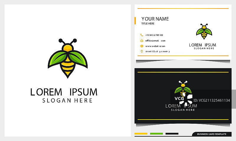 带有翅膀和树叶的蜜蜂Logo设计图片素材