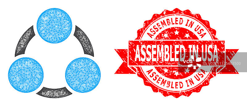 有划痕的美国组装印章和线性图片素材