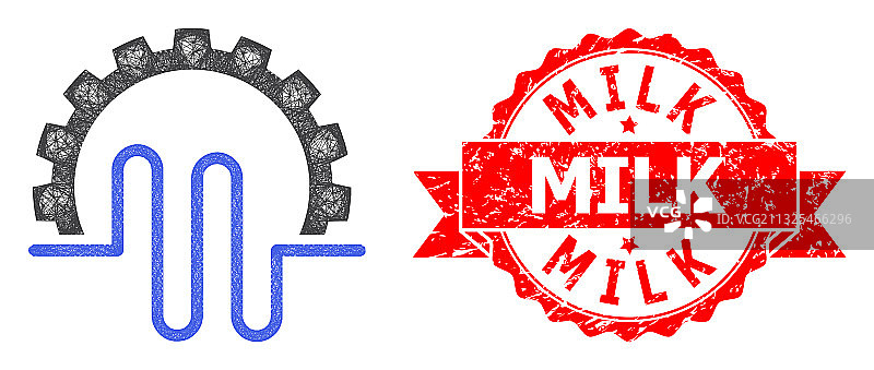 橡胶牛奶印章与网络管道服务齿轮图片素材