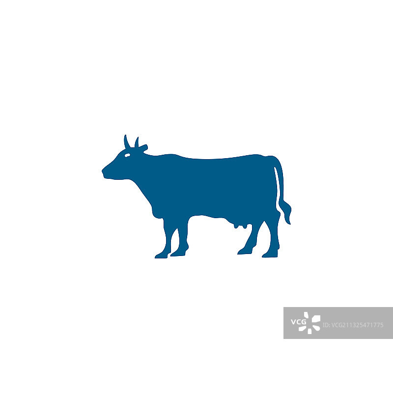 白色背景上的蓝色奶牛图标（扁平风格）图片素材