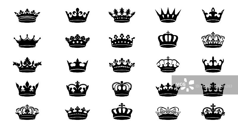 白色背景上的国王皇冠图标合集图片素材