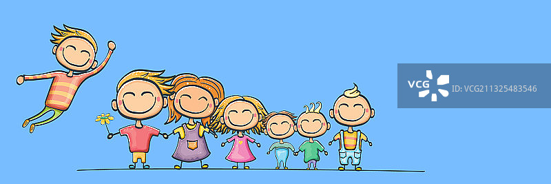 蓝色背景上的卡通儿童合集图片素材