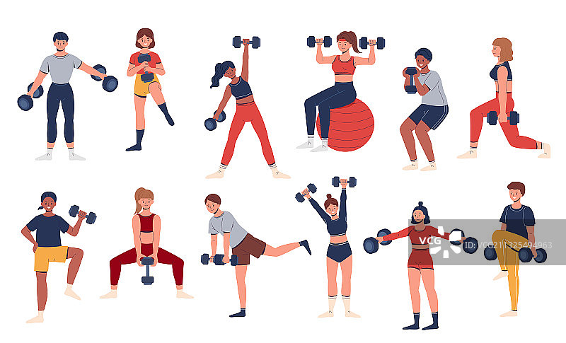 人们穿着运动服举哑铃重训素材图片素材