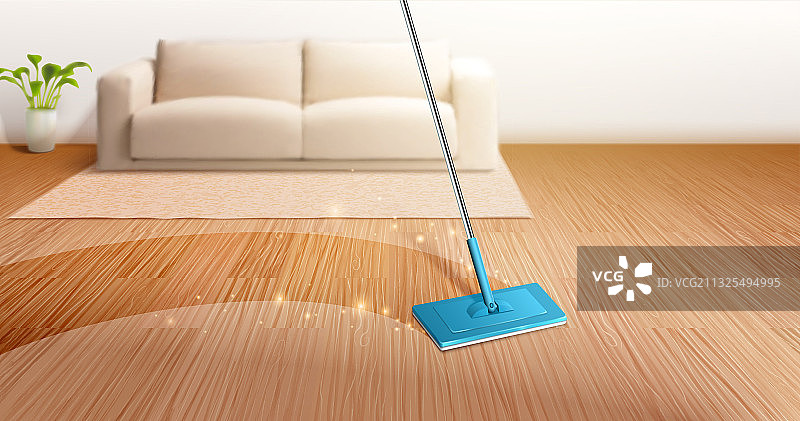 拖把清洁客厅硬木地板图片素材