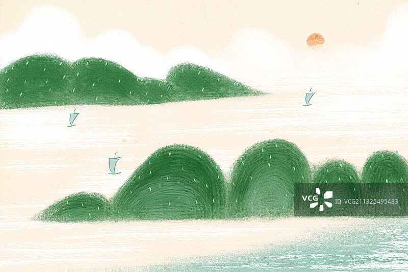 卡通趣味传统山水插画图片素材