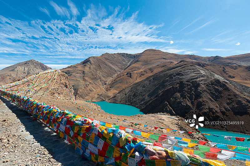 西藏日喀则市斯米拉山口，下面是满拉水库。图片素材