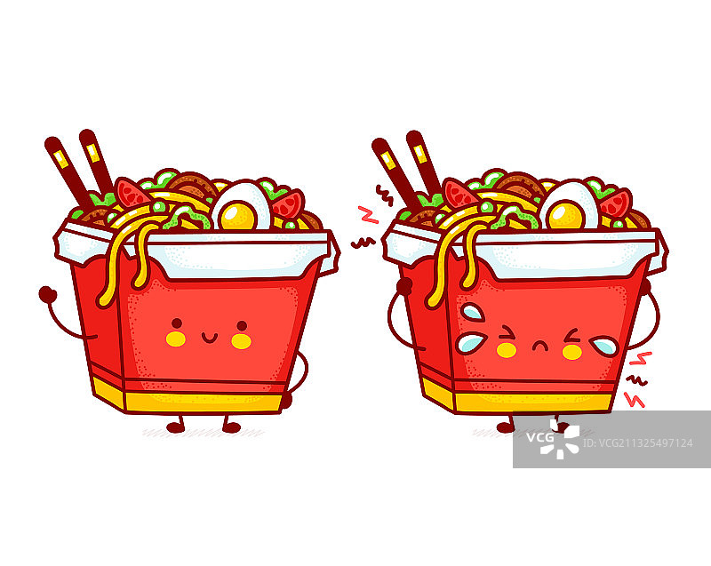 可爱开心和悲伤的炒面盒图片素材