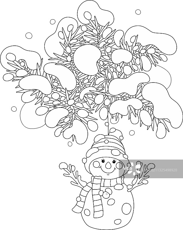 挂在雪松树枝上的雪人图片素材