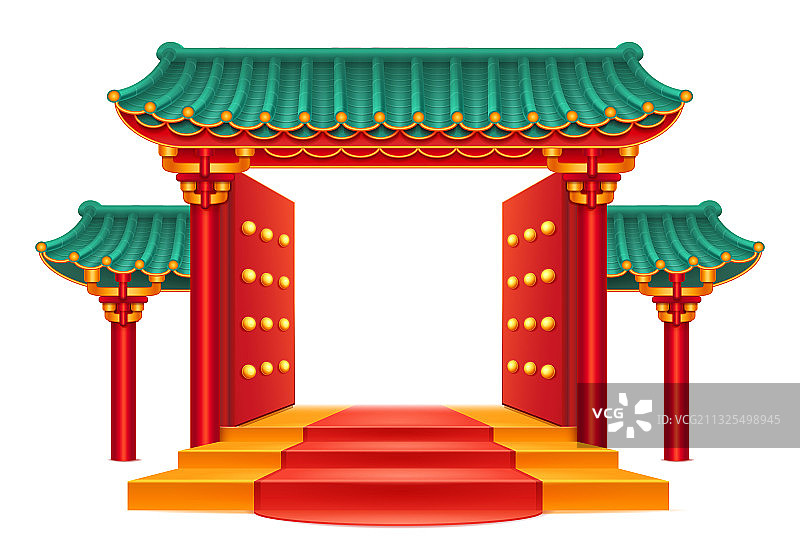 带屋顶楼梯的中国式大门入口图片素材