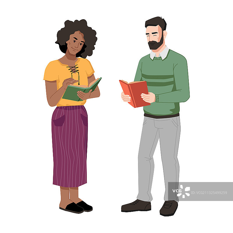 男人和女人一起读书聊天图片素材