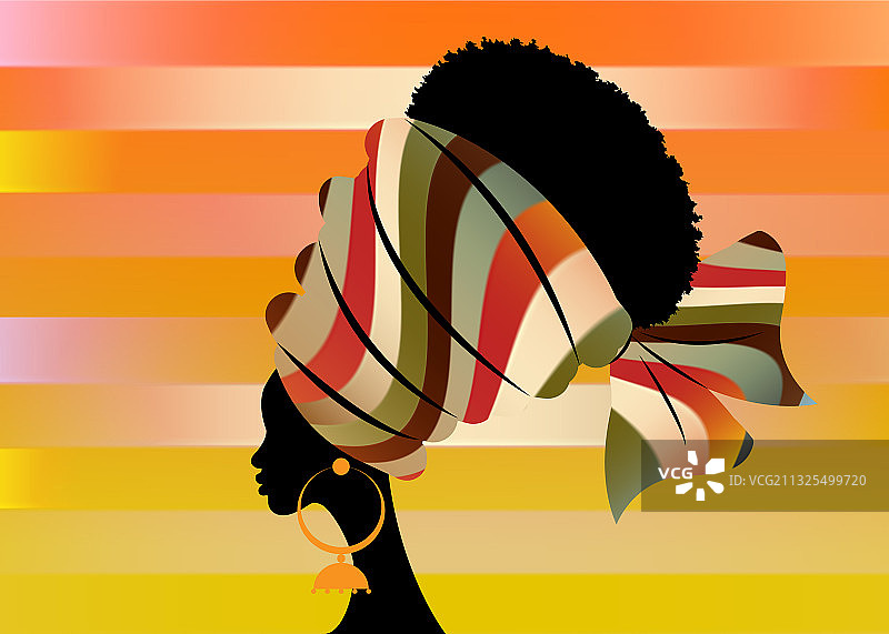 戴条纹头巾的美丽非洲女性肖像图片素材