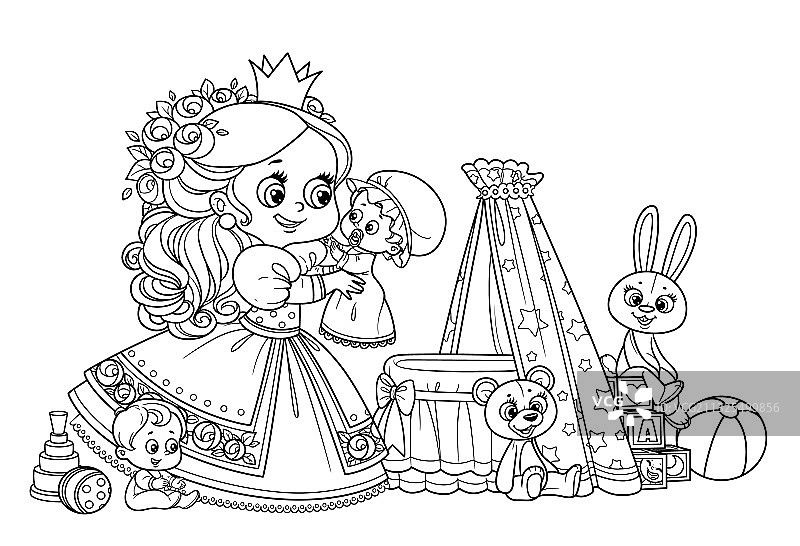 可爱的金发公主玩娃娃轮廓图片素材