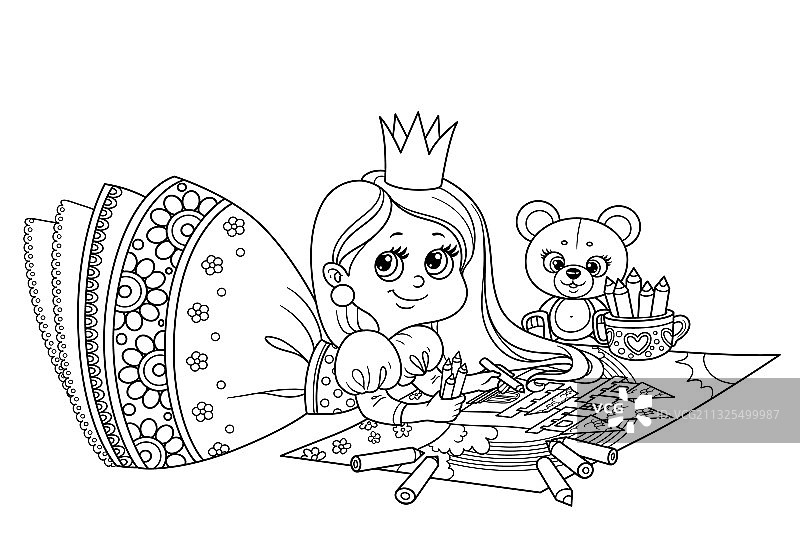 可爱卡通公主用彩色铅笔绘画图片素材