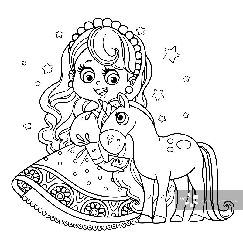 穿着舞会礼服的可爱公主与独角兽宝宝图片素材