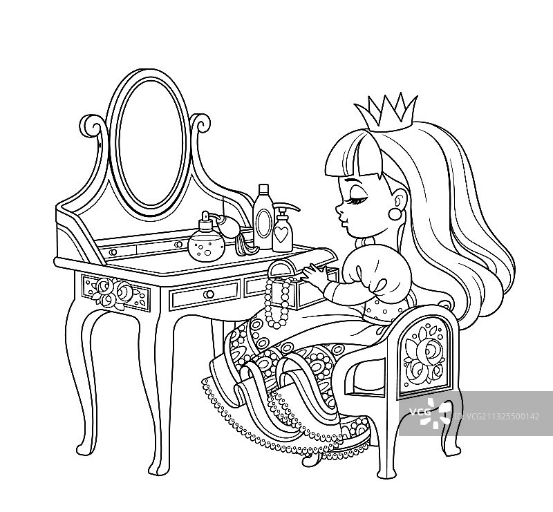 坐在梳妆台后的可爱公主图片素材
