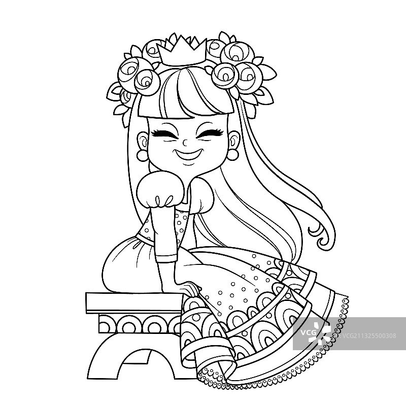 穿着华丽礼服、头戴鲜花的有趣的公主图片素材