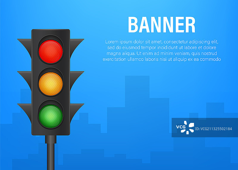 蓝色背景上的交通灯banner图片素材