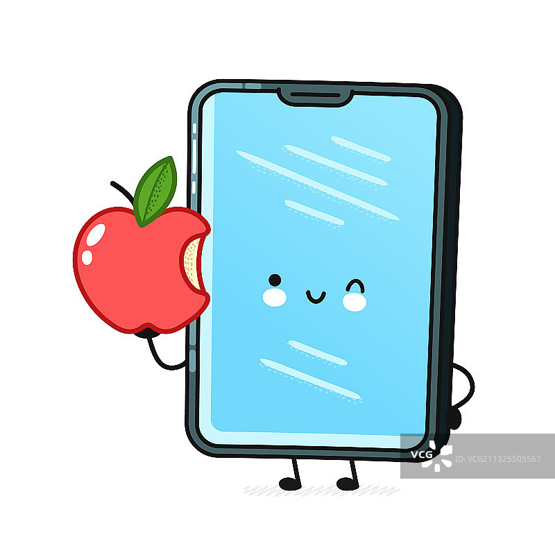 带苹果的可爱智能手机图片素材