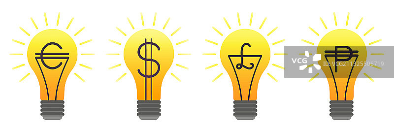 带货币的彩色灯泡套装图片素材