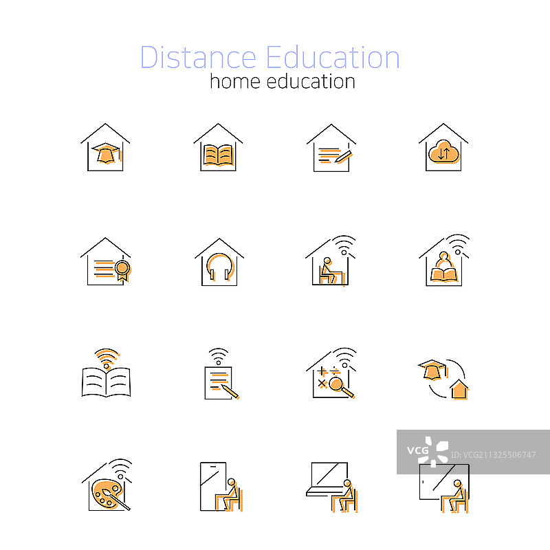 在家学习线上教育图标合集图片素材