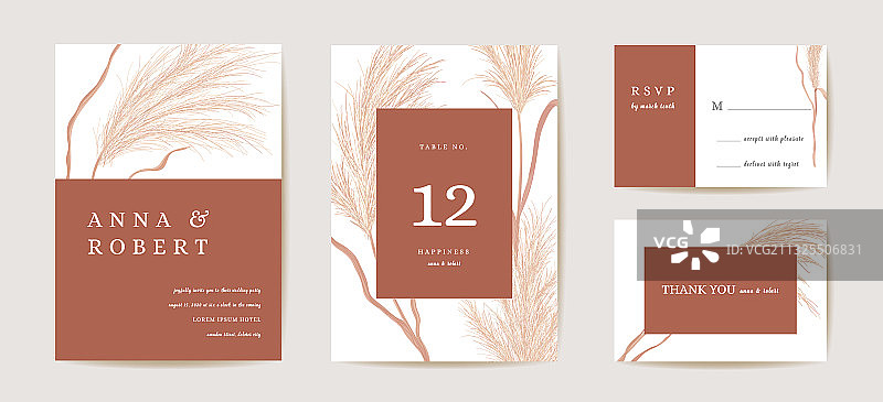 水彩现代婚礼请柬-蒲苇草图片素材