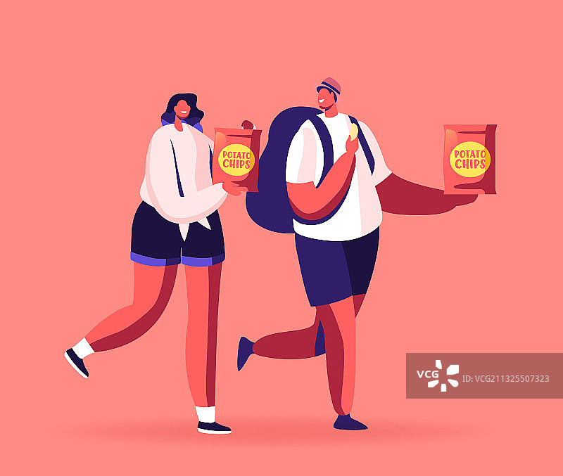 男女角色吃薯条图片素材