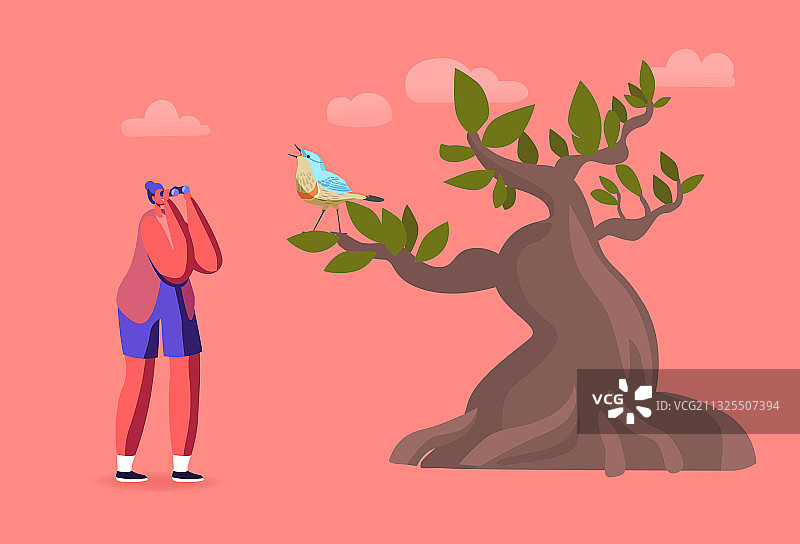 用双筒望远镜观鸟的女鸟类学家图片素材