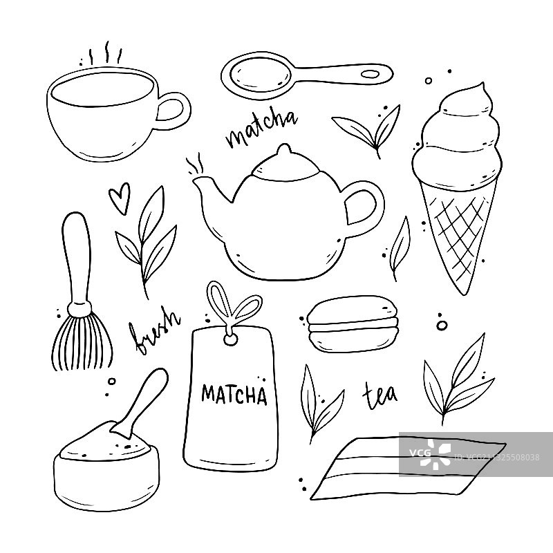 手绘抹茶配料元素合集图片素材