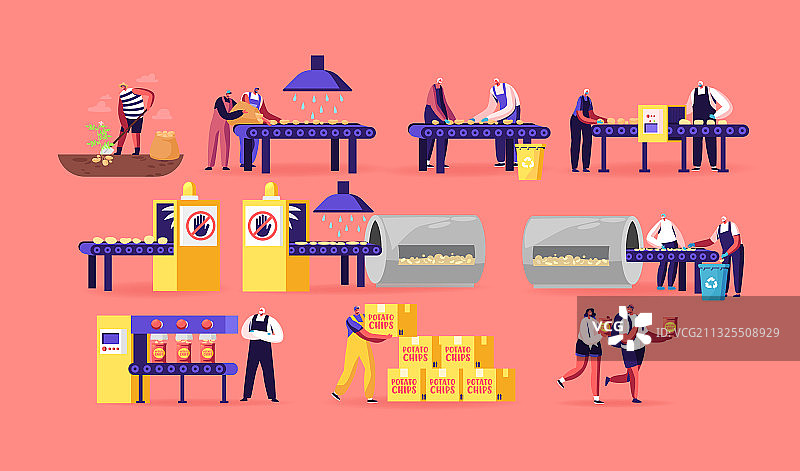 人们生产零食的薯片制造概念图片素材