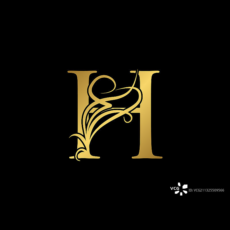 金色奢华字母H标志图标图片素材