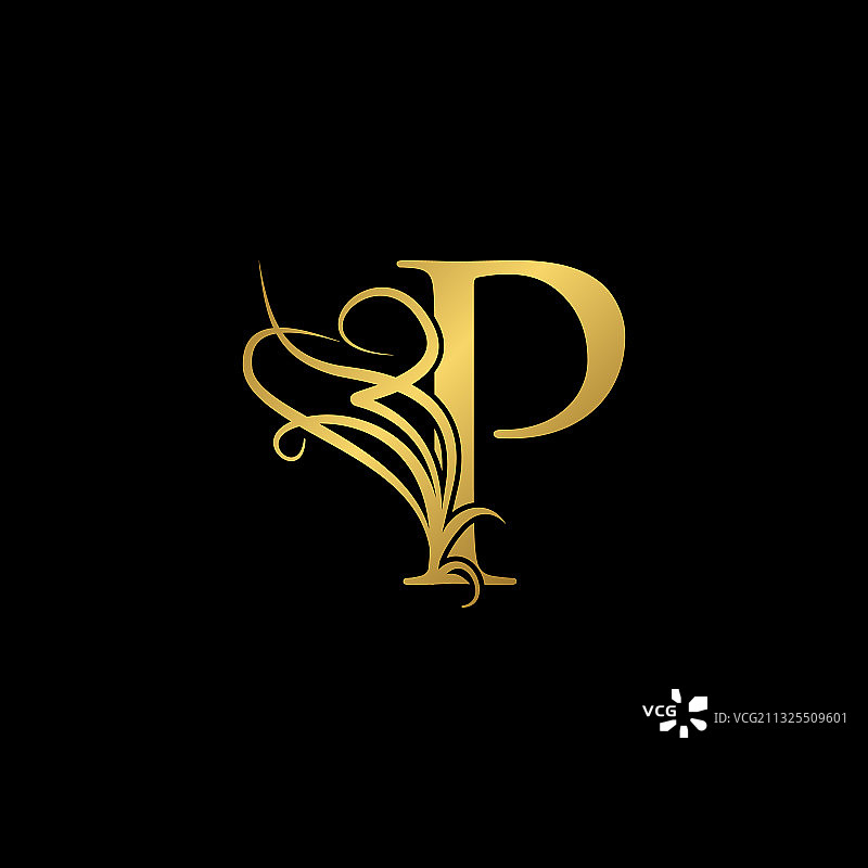 金色奢华字母P logo图标概念图片素材
