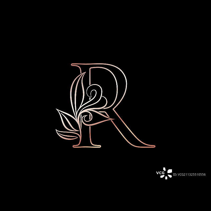 金色玫瑰轮廓字母R奢华装饰图片素材